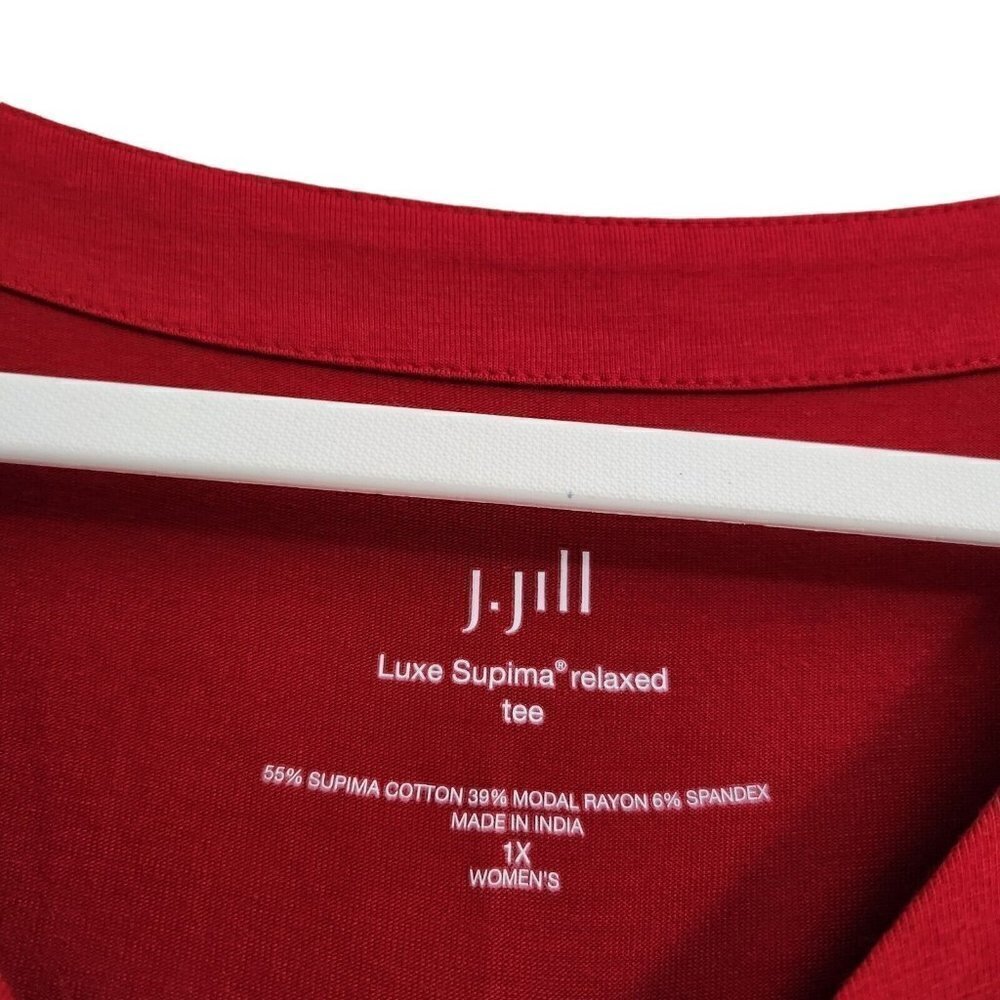 J Jill Top 1X Red Luxe Supima Relaxed Tee Long Sleeve Stretch Crew Neck Blouse - Picture 5 of 11